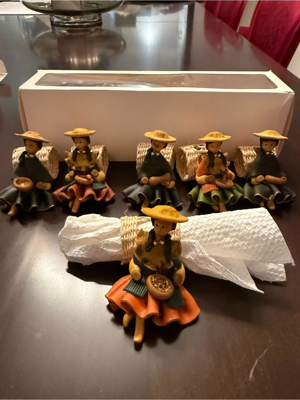 Folk Art Napkin Rings From Ecuador Handcrafted Polymer Clay And Wicker Set Of 6